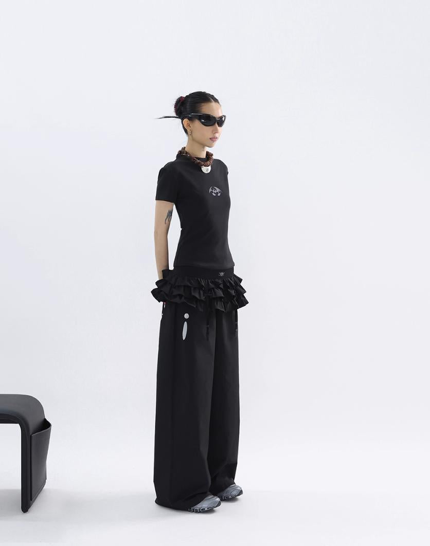 Kei Ruffled String Mini Skirt & Contrast Patch Pants Set-korean-fashion-Clothing Set-Kei's Closet-OH Garments
