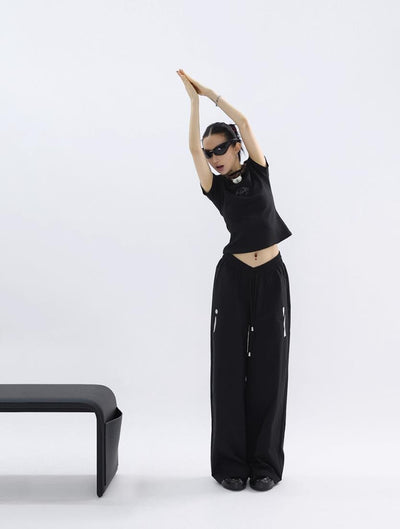 Kei Ruffled String Mini Skirt & Contrast Patch Pants Set-korean-fashion-Clothing Set-Kei's Closet-OH Garments