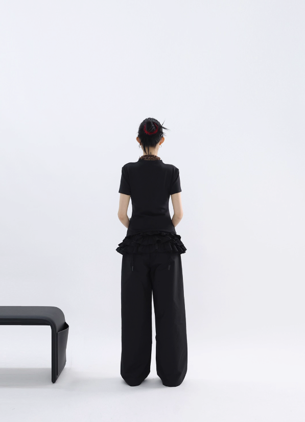 Kei Ruffled String Mini Skirt & Contrast Patch Pants Set-korean-fashion-Clothing Set-Kei's Closet-OH Garments