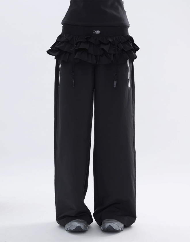 Kei Ruffled String Mini Skirt & Contrast Patch Pants Set-korean-fashion-Clothing Set-Kei's Closet-OH Garments