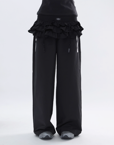 Kei Ruffled String Mini Skirt & Contrast Patch Pants Set-korean-fashion-Clothing Set-Kei's Closet-OH Garments