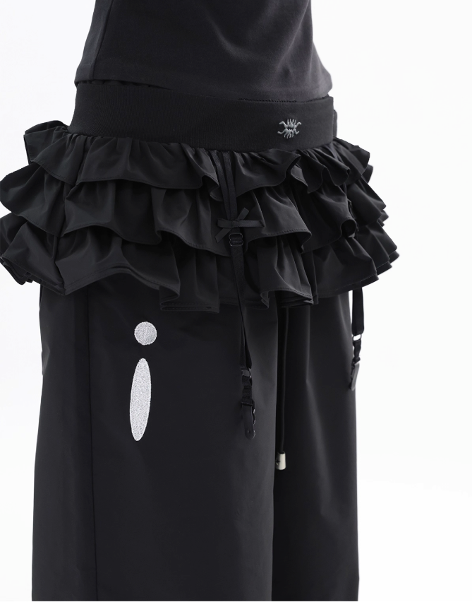 Kei Ruffled String Mini Skirt & Contrast Patch Pants Set-korean-fashion-Clothing Set-Kei's Closet-OH Garments