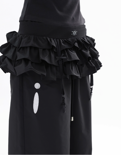 Kei Ruffled String Mini Skirt & Contrast Patch Pants Set-korean-fashion-Clothing Set-Kei's Closet-OH Garments