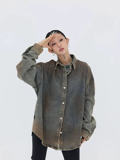 Kei Rustic Washed Oversized Denim Shirt-korean-fashion-Shirt-Kei's Closet-OH Garments