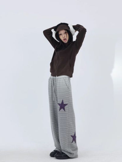 Kei Stars and Striped Sweatpants-korean-fashion-Pants-Kei's Closet-OH Garments