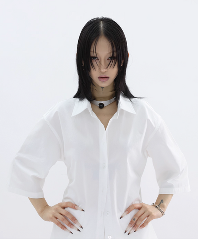 Kei Tencel Button-Down Cropped Shirt & Slant Pocket Skirt Set-korean-fashion-Clothing Set-Kei's Closet-OH Garments