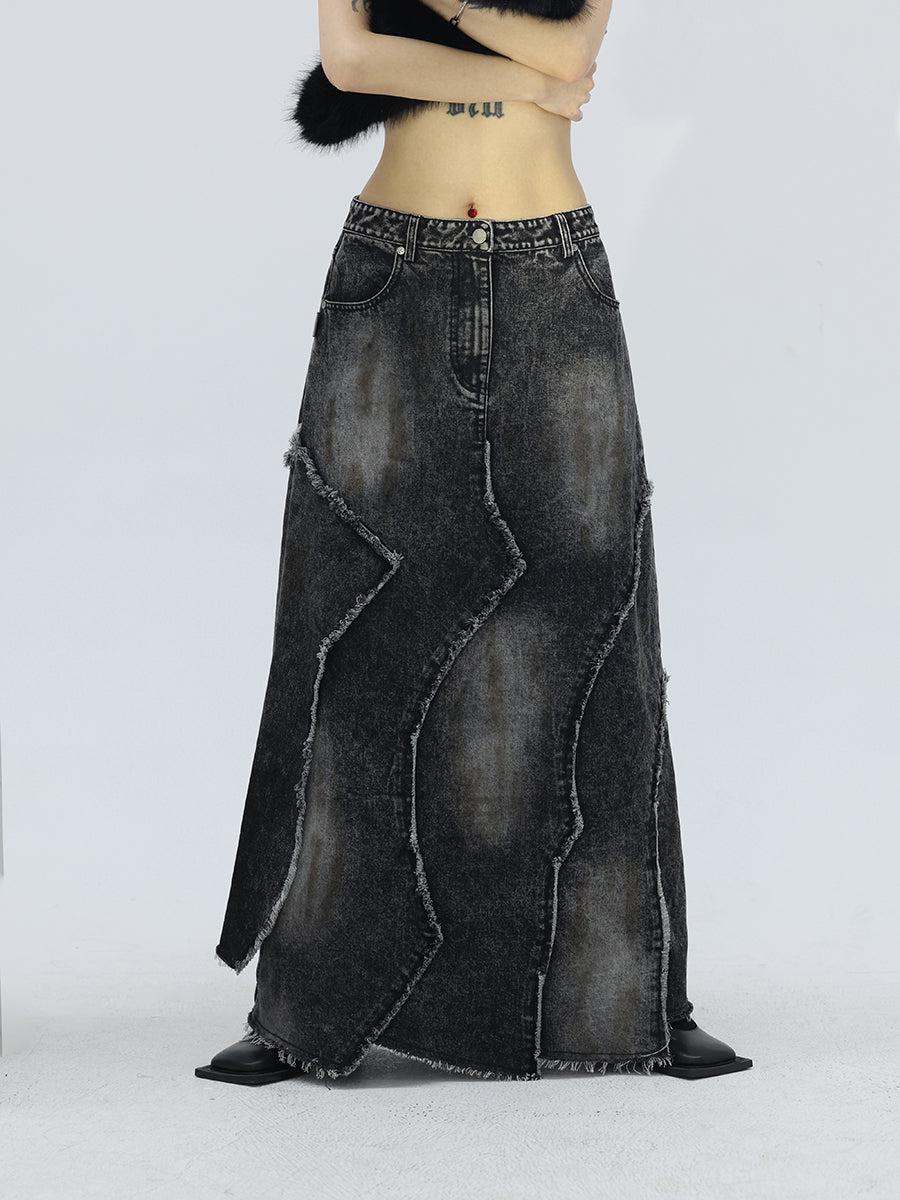 Kei Washed Raw Edge Denim Skirt-korean-fashion-Skirt-Kei's Closet-OH Garments