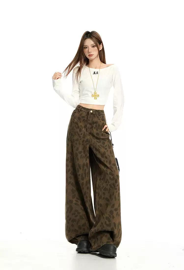Lazy Animal Print Loose Pants-korean-fashion-Jeans-Lazy's Closet-OH Garments