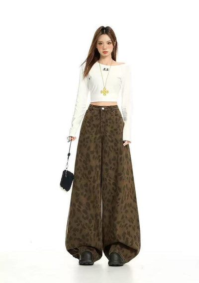 Lazy Animal Print Loose Pants-korean-fashion-Jeans-Lazy's Closet-OH Garments