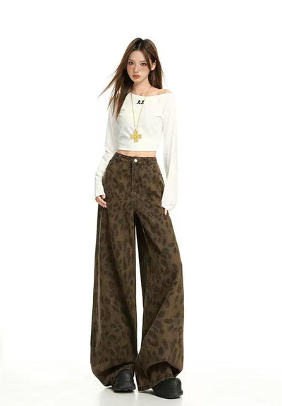 Lazy Animal Print Loose Pants-korean-fashion-Jeans-Lazy's Closet-OH Garments