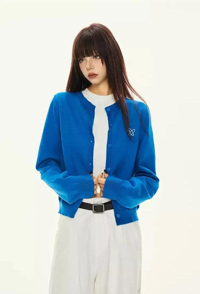 Lazy Basic Logo Knit Cardigan-korean-fashion-Cardigan-Lazy's Closet-OH Garments