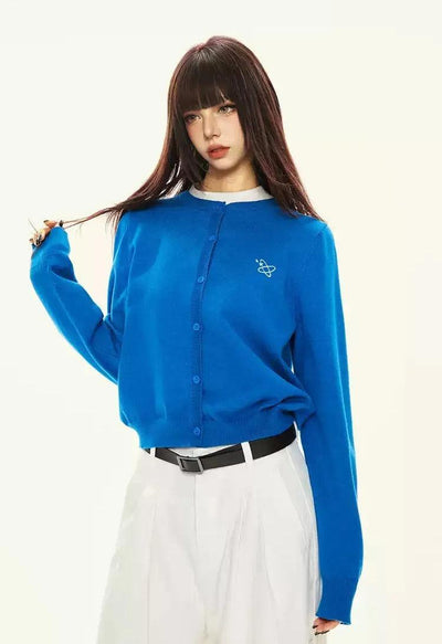 Lazy Basic Logo Knit Cardigan-korean-fashion-Cardigan-Lazy's Closet-OH Garments