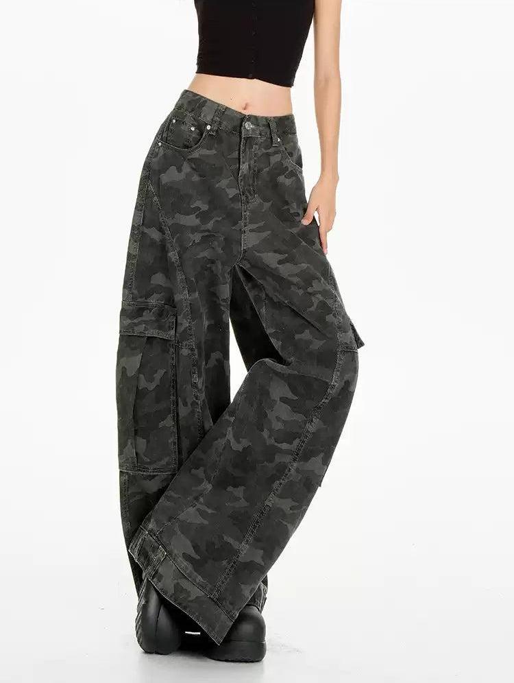 Lazy Camouflage Cargo Wide Leg Pants-korean-fashion-Jeans-Lazy's Closet-OH Garments