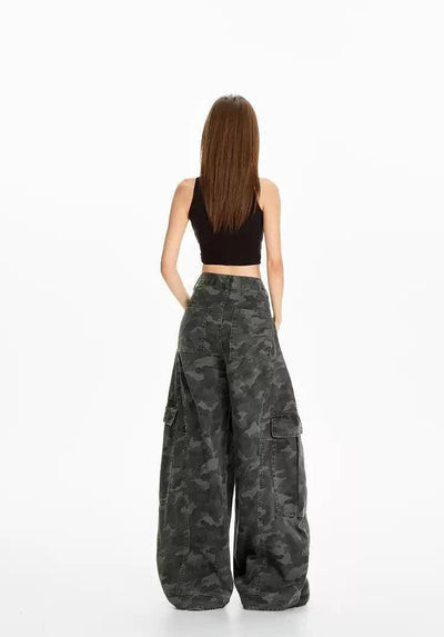 Lazy Camouflage Cargo Wide Leg Pants-korean-fashion-Jeans-Lazy's Closet-OH Garments
