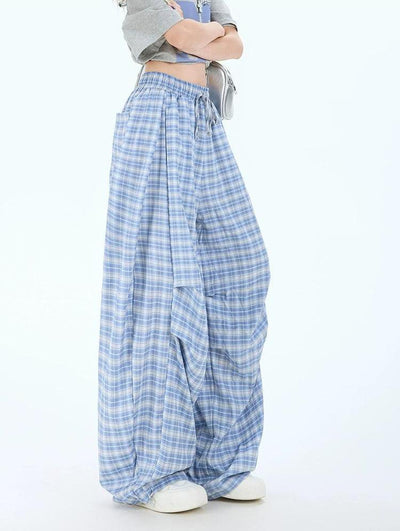 Lazy Casual Plaid Pleated Wide Pants-korean-fashion-Pants-Lazy's Closet-OH Garments