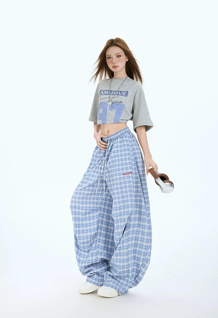 Lazy Casual Plaid Pleated Wide Pants-korean-fashion-Pants-Lazy's Closet-OH Garments