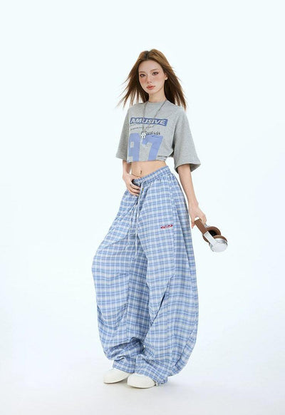 Lazy Casual Plaid Pleated Wide Pants-korean-fashion-Pants-Lazy's Closet-OH Garments