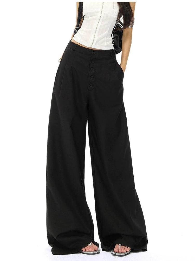 Lazy Chic Button-Down Loose Trousers-korean-fashion-Trousers-Lazy's Closet-OH Garments