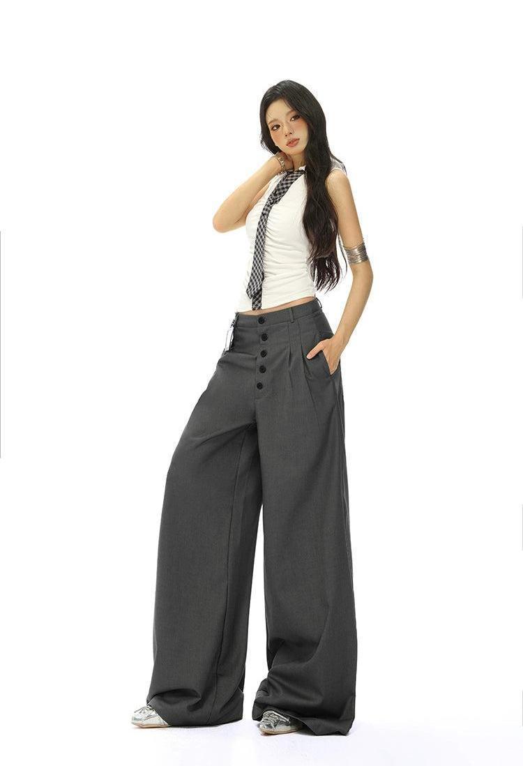 Lazy Chic Button-Down Loose Trousers-korean-fashion-Trousers-Lazy's Closet-OH Garments
