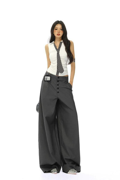 Lazy Chic Button-Down Loose Trousers-korean-fashion-Trousers-Lazy's Closet-OH Garments