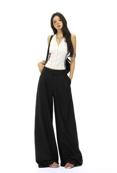 Lazy Chic Button-Down Loose Trousers-korean-fashion-Trousers-Lazy's Closet-OH Garments