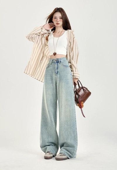 Lazy Contrast Lined Back Pockets Jeans-korean-fashion-Jeans-Lazy's Closet-OH Garments