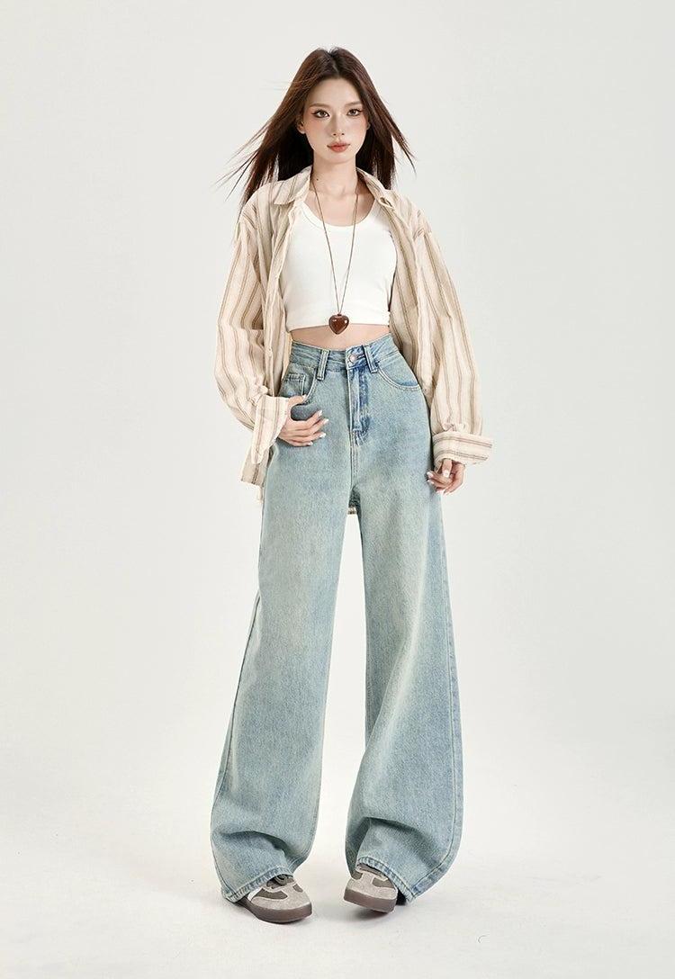 Lazy Contrast Lined Back Pockets Jeans-korean-fashion-Jeans-Lazy's Closet-OH Garments