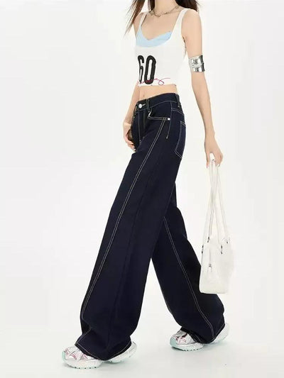 Lazy Contrast Stitched Wide Jeans-korean-fashion-Jeans-Lazy's Closet-OH Garments