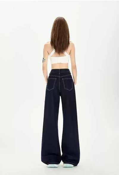 Lazy Contrast Stitched Wide Jeans-korean-fashion-Jeans-Lazy's Closet-OH Garments