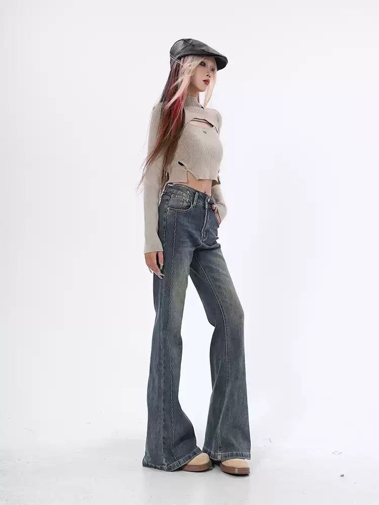 Lazy Distressed Fade Flared Jeans-korean-fashion-Jeans-Lazy's Closet-OH Garments