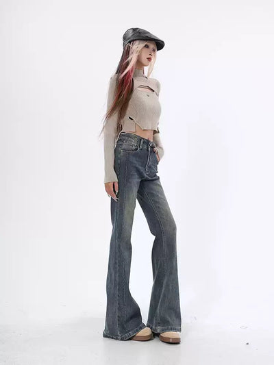 Lazy Distressed Fade Flared Jeans-korean-fashion-Jeans-Lazy's Closet-OH Garments