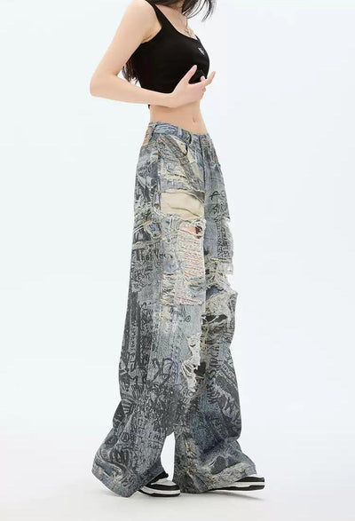 Lazy Distressed Graffiti Ripped Jeans-korean-fashion-Jeans-Lazy's Closet-OH Garments