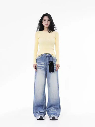 Lazy Fade Highlight Straight Jeans-korean-fashion-Jeans-Lazy's Closet-OH Garments