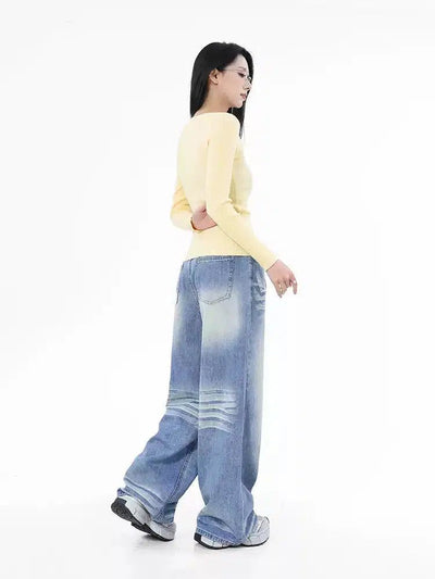 Lazy Fade Highlight Straight Jeans-korean-fashion-Jeans-Lazy's Closet-OH Garments