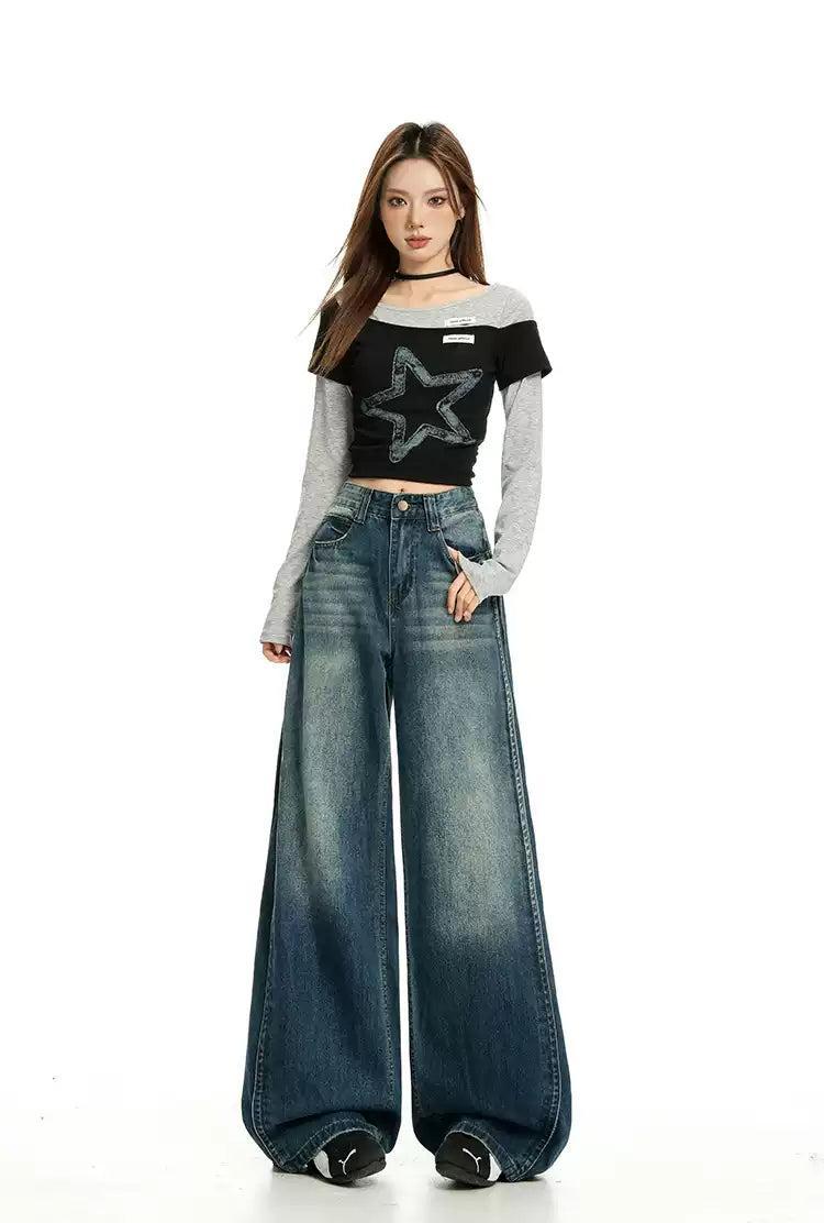 Lazy Fade Highlight Wide Leg Jeans-korean-fashion-Jeans-Lazy's Closet-OH Garments