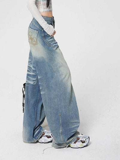 Lazy Faded Highlight Loose Jeans-korean-fashion-Jeans-Lazy's Closet-OH Garments