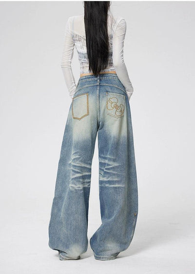 Lazy Faded Highlight Loose Jeans-korean-fashion-Jeans-Lazy's Closet-OH Garments