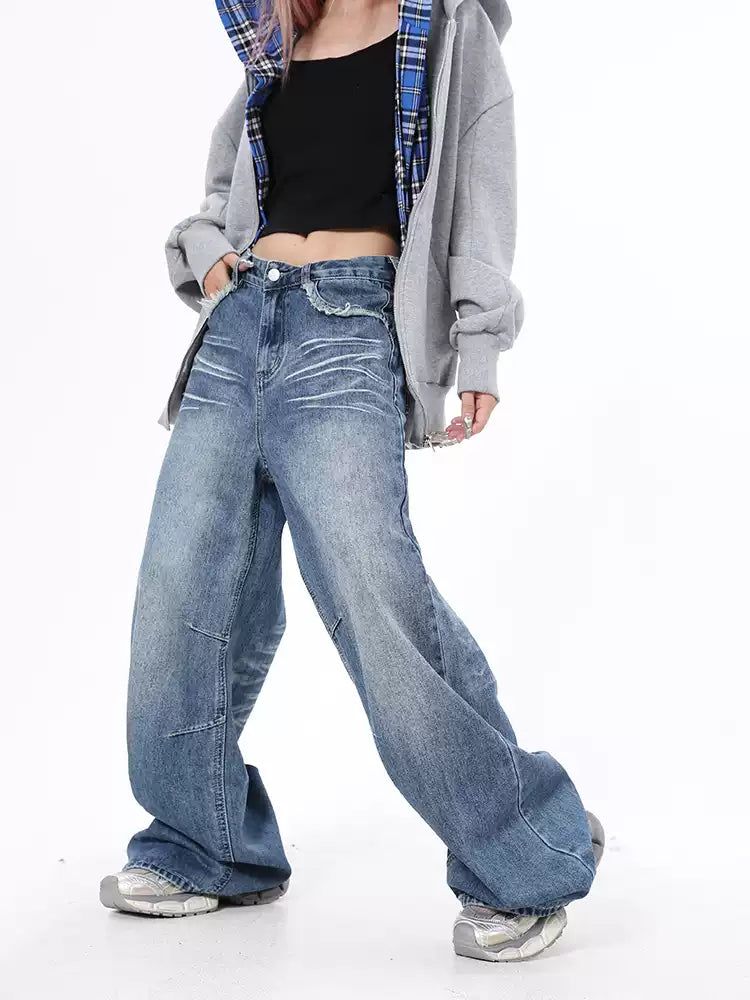 Lazy Faded Multi-Seam Jeans-korean-fashion-Jeans-Lazy's Closet-OH Garments