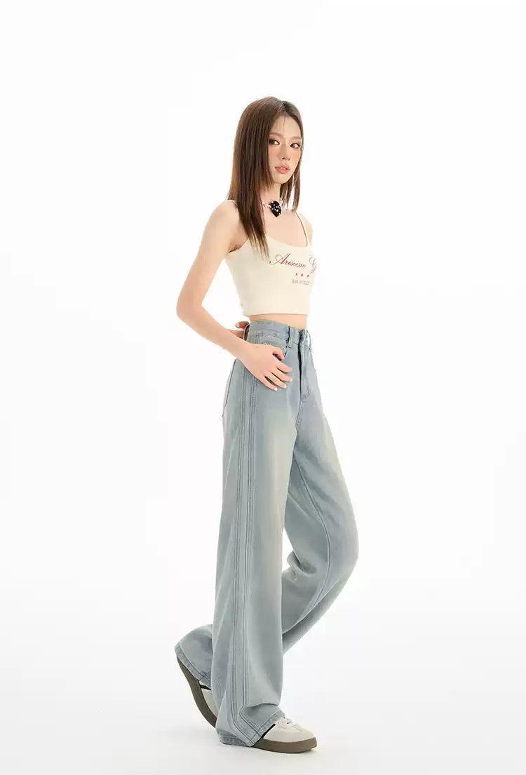 Lazy Faded Slim High Waisted Jeans-korean-fashion-Jeans-Lazy's Closet-OH Garments
