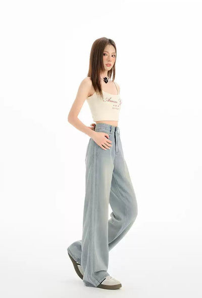 Lazy Faded Slim High Waisted Jeans-korean-fashion-Jeans-Lazy's Closet-OH Garments