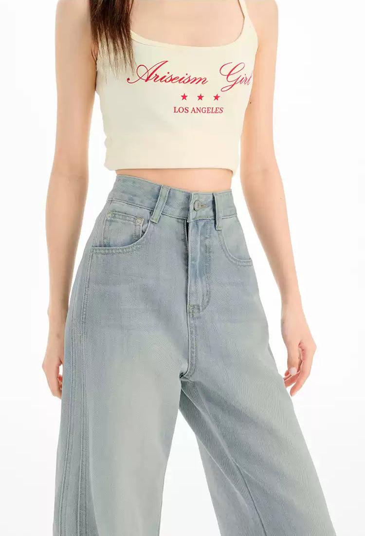 Lazy Faded Slim High Waisted Jeans-korean-fashion-Jeans-Lazy's Closet-OH Garments