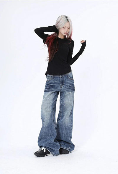 Lazy Faded Spots Regular Jeans-korean-fashion-Jeans-Lazy's Closet-OH Garments