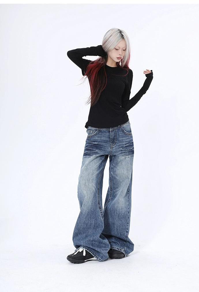 Lazy Faded Spots Regular Jeans-korean-fashion-Jeans-Lazy's Closet-OH Garments