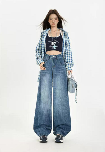 Lazy Faded Structured Wide Leg Jeans-korean-fashion-Jeans-Lazy's Closet-OH Garments