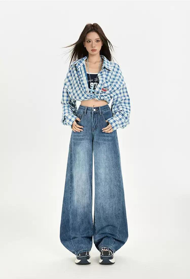 Lazy Faded Structured Wide Leg Jeans-korean-fashion-Jeans-Lazy's Closet-OH Garments