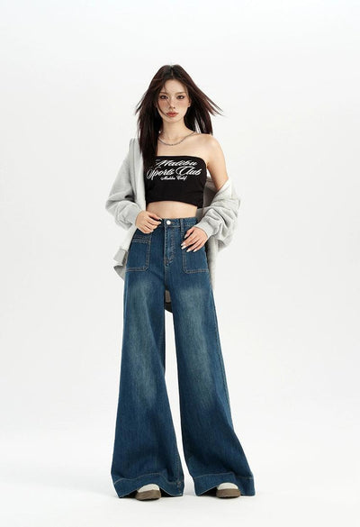 Lazy Front Pockets Loose Flared Jeans-korean-fashion-Jeans-Lazy's Closet-OH Garments