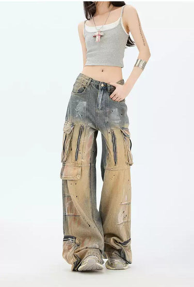 Lazy Heavy Rustic Washed Cargo Jeans-korean-fashion-Jeans-Lazy's Closet-OH Garments