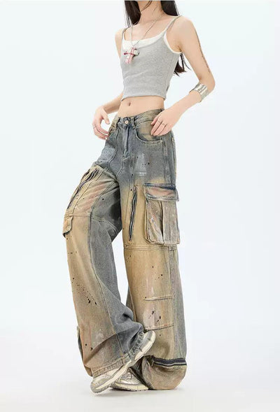 Lazy Heavy Rustic Washed Cargo Jeans-korean-fashion-Jeans-Lazy's Closet-OH Garments