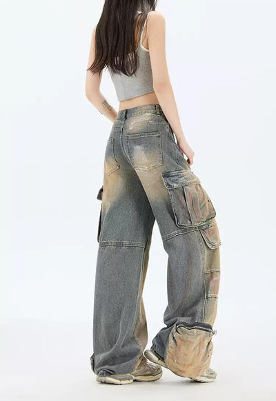 Lazy Heavy Rustic Washed Cargo Jeans-korean-fashion-Jeans-Lazy's Closet-OH Garments