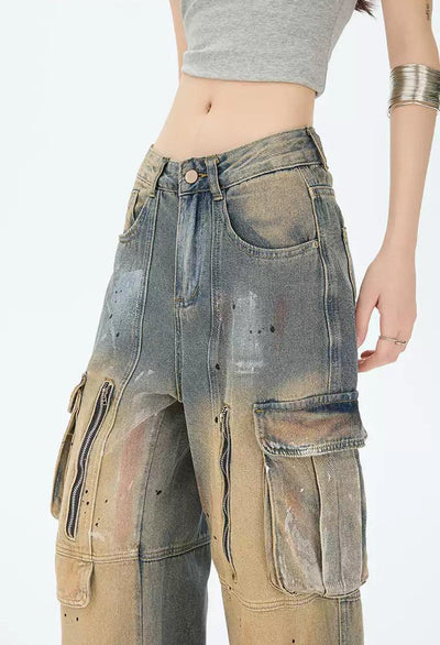 Lazy Heavy Rustic Washed Cargo Jeans-korean-fashion-Jeans-Lazy's Closet-OH Garments